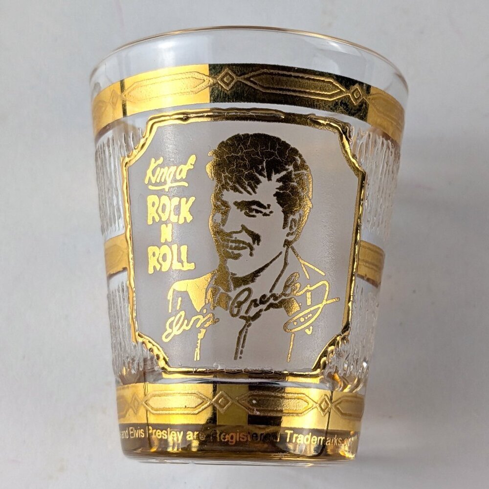 Vintage Elvis Gold-tone King of Rock 'n Roll Shot Glass